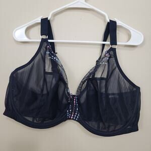 Elomi Matilda Underwire Plunge Bra Sheer 8900UNN Navy Blue Pastel SZ 42J Retired